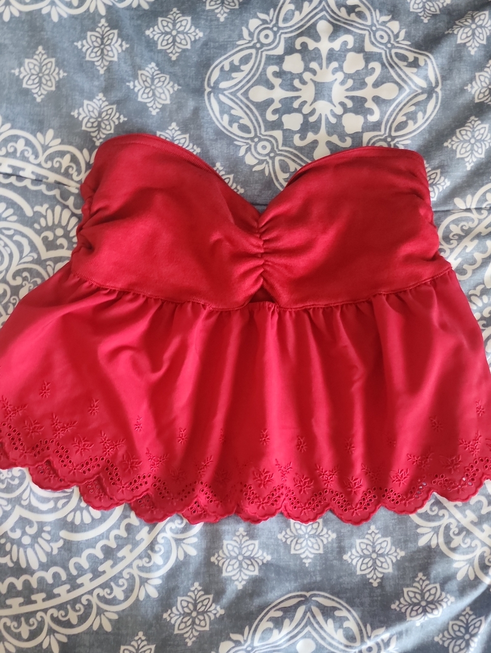 Wild Fable Strapless Red Lace-Trim Babydoll Top